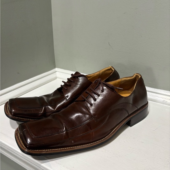 Zota Men's Brown Leather Square Toe Square Heel Dress Shoes-size 10.5 - Picture 3 of 6
